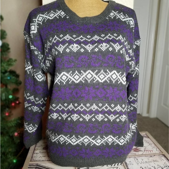 Vintage Just Sasha Purple & Gray Sweater - Picture 1 of 7
